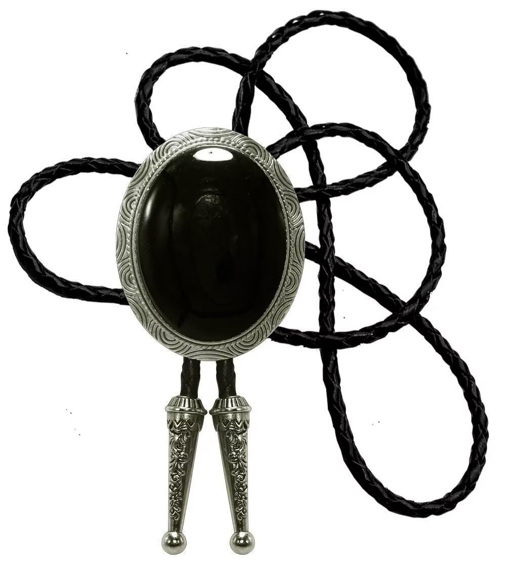 9976 Bolo Tie Natural Colors Stone Western Celtic Style Genuine and Cowhide